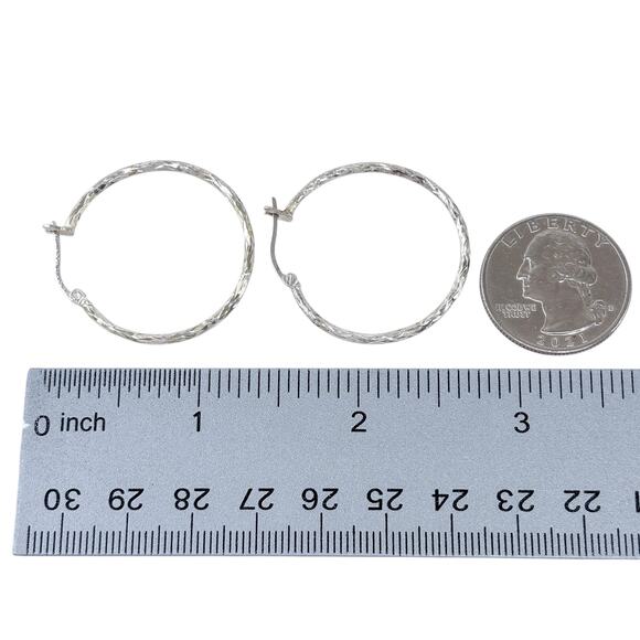 Estate Sterling Silver 925 Textured Hoop Earrings - Picture 6 of 7